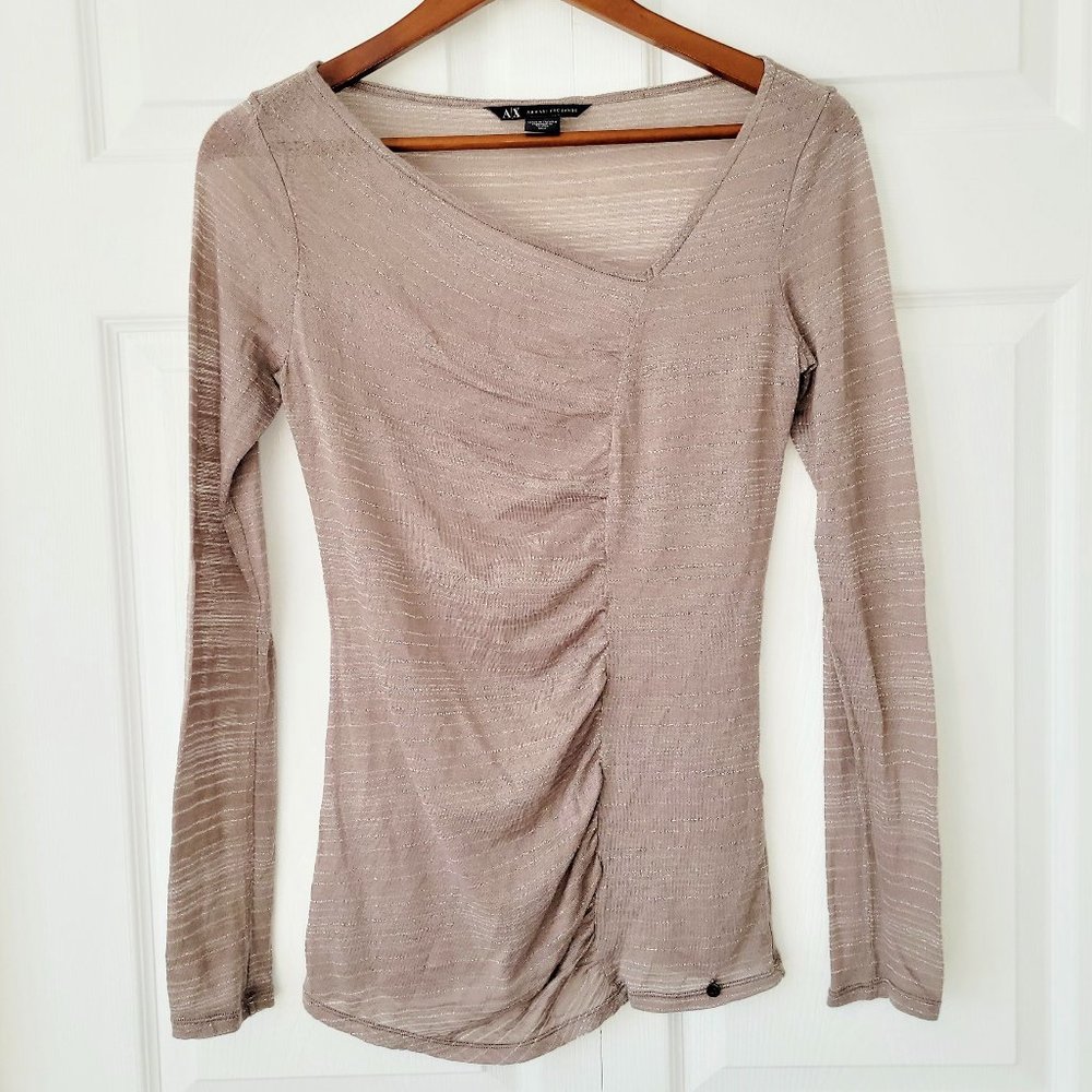Armani Exchange taupe silver metallic sheer knit M